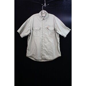 Teton By Woolrich Men's Short Sleeve Button-Up Shirt Large Pocketed Green